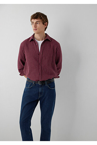 Mavi Çizgili Bordo Gömlek Loose Fit / Bol Rahat Kesim 0211969-A7374