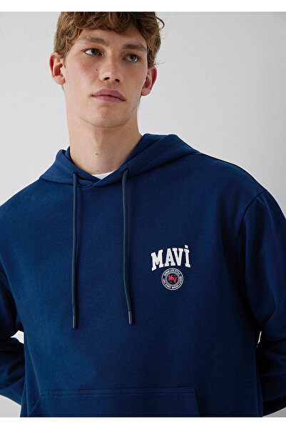 Mavi M0S10656 Logo Printed Hooded Men's Sweatshirt Dark Blue