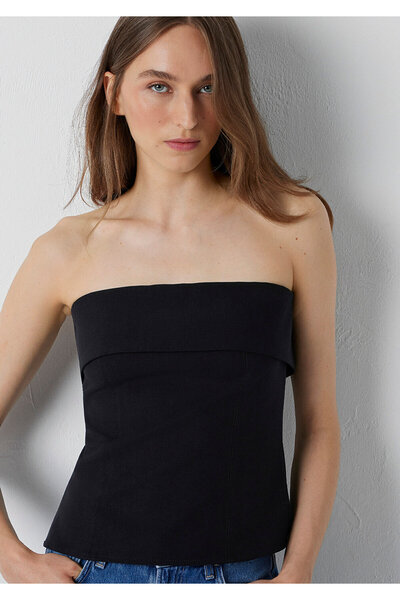 Mavi Keten Karışımlı Siyah Bluz 1211530-900