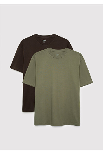 Mavi 2li Bisiklet Yaka Basic Tişört Loose Fit / Bol Rahat Kesim 0613555-90892