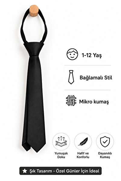 Algitsin O L A Çocuk Kravat Siyah 1-12 Yaş