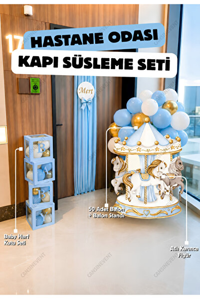 cansınevent Atlı Karınca Figürlü Hastane Odası Süsleme Seti | Mavi BABY Harf ...