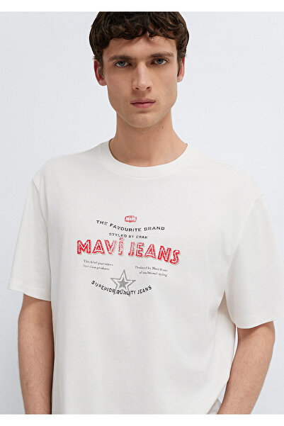 Mavi Jeans Printed Ecru T-Shirt Loose Fit / Relaxed Comfortable Cut 0613597-7...