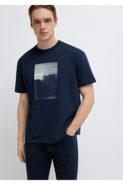 Mavi Tricou cu imprimeu bleumarin, croială lejeră / croială amplă și conforta...