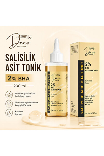 Deep Purestar Salisilik Asit Tonik 200 ml | Siyah Nokta, Gözenek ve Yağlı Cil...
