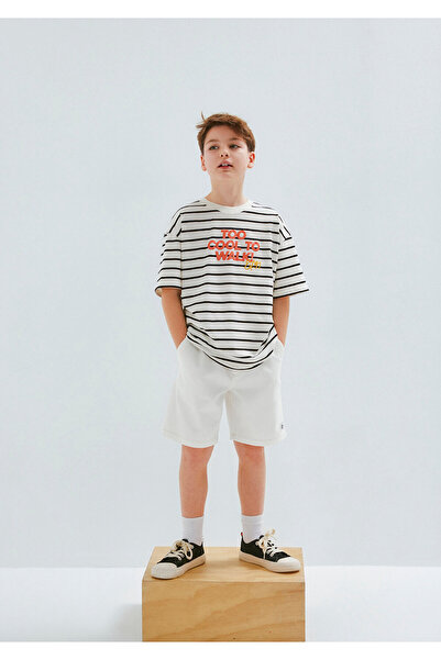 Mavi Printed Striped Ecru T-Shirt Oversize / Wide Cut 6610449-84041