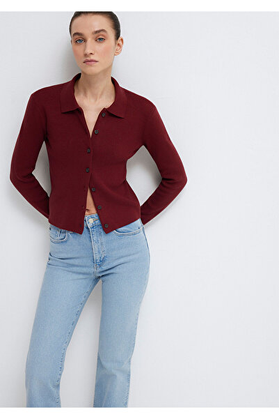 Mavi Cardigan roșu claret cu guler polo, croială ajustată 1710586-70431