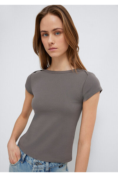 Mavi Graues Basic-T-Shirt mit eng anliegendem Schnitt 1613807-70095