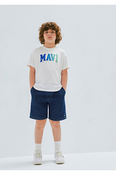 Mavi Logo Printed Ecru T-Shirt Loose Fit / Comfortable Cut 6610440-70057