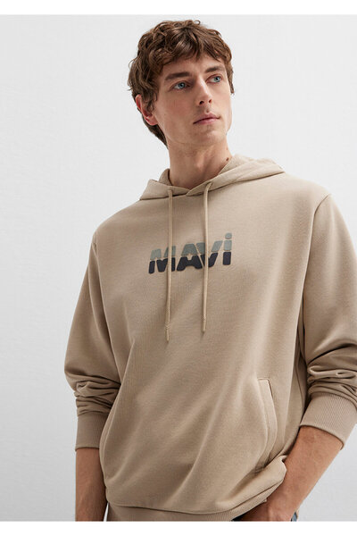 Mavi Beigefarbenes Sweatshirt mit Logo-Print 0S10395-70004