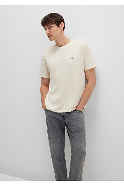 Mavi Logo Embroidered Beige Basic T-Shirt Loose Fit / Loose Casual Cut 067074...