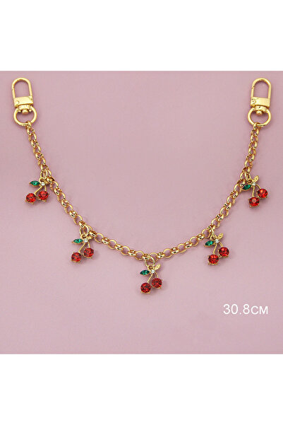 Choice6 5cherry-red DIY Zinc Alloy Bag Hanging Chain with Cherry Pendant Deta...
