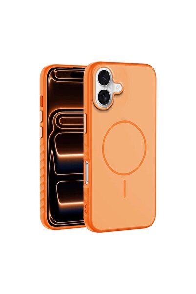 Zebana Apple iPhone 16 Plus Uyumlu Kılıf Mono M-Safe Silikon Kılıf Turuncu