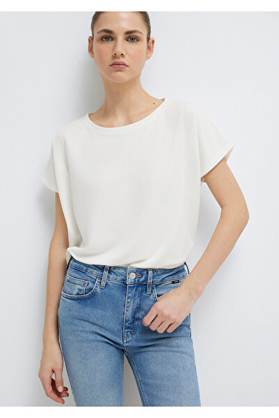 Mavi Lux Touch Tencel Tm Modal Ecru Modal Basic T-Shirt Loose Fit / Loose Com...
