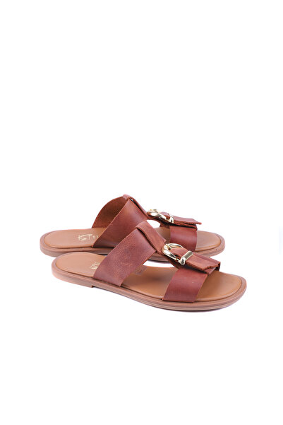 stato Vion Genuine Leather Women's Slippers with Metal Accessories, Daily Sty...