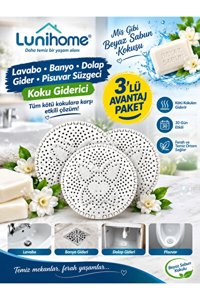 Lunihome Beyaz Sabun Kokusu 3 Adet Lavabo Banyo Dolap Gider Pisuvar Süzgeci B...