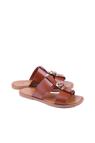 stato Vion Genuine Leather Women's Slippers with Metal Accessories, Daily Sty...