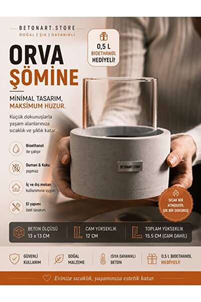 Genel Markalar ( ORVA ) MASA ÜSTÜ ŞÖMİNE & ATEŞ ÇUKURU + BİOETHANOL ( 0,5 L )...