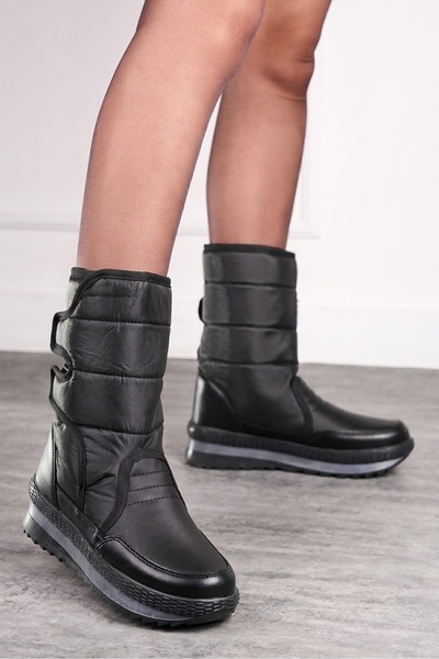 İmerShoes Günlük Unisex Siyah Kar Botu Içi Kürk Astarlı Cırtlı Kaymaz Taban B...