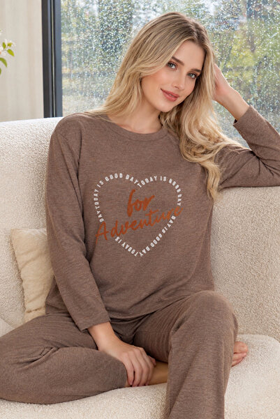 ELİTOL Fındık Kalp Desenli Kaşmir Pijama Takım