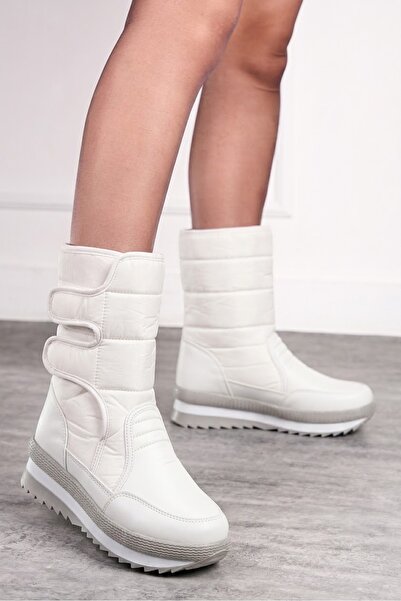 İmerShoes Günlük Unisex Beyaz Kar Botu Içi Kürk Astarlı Cırtlı Kaymaz Taban B...