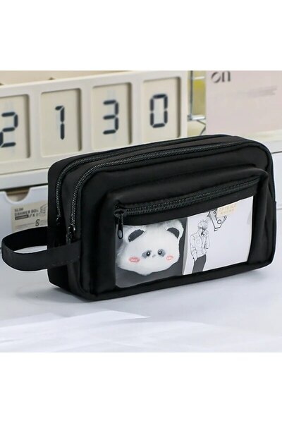 Choice black Multi Layered Pencil Case with Transparent Front Pocket Design, ...