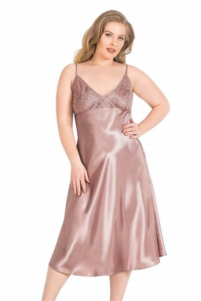 Aria's Closet Arias Closet Büyük Beden Vizon Uzun Saten Gecelik