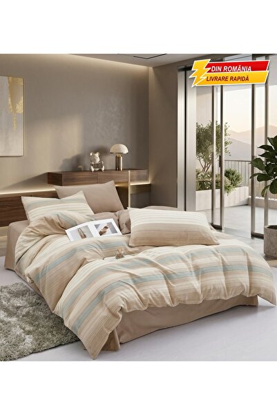 FrasinHome Lenjerie de pat dublu 180x200cm, cu elastic, finet gros 6 piese, m...