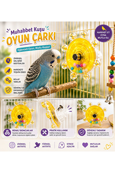 MİANNA Çıngıraklı Kuş Kafesi İçin Çark Oyuncağı ( Sarı )