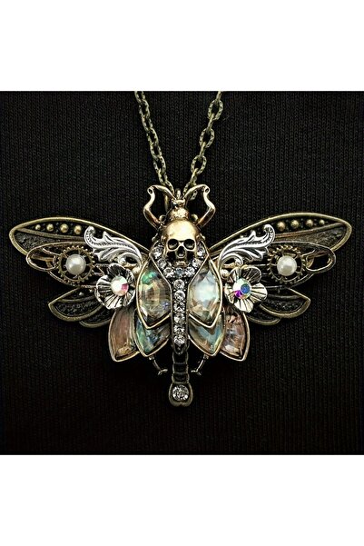 Choice YF8098-1 Vintage Boho Moth Pendant Necklace with Skull, Gift for Women...