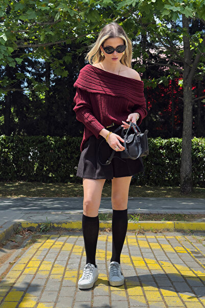 Lela Pulover tricotat cu guler tip Madonna, croială oversize, pentru femei 46...