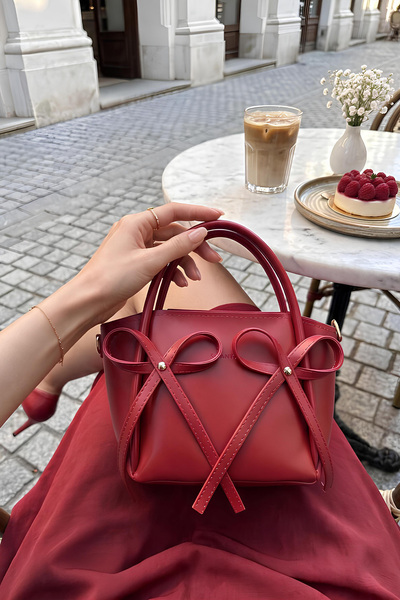 Shanta Red D72 Stylish Bow Detailed Zippered Large Internal Volume Daily Use ...