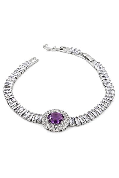 Siya Silver Colorful Oval Model Waterway Baguette Bracelet - 17+2 CM