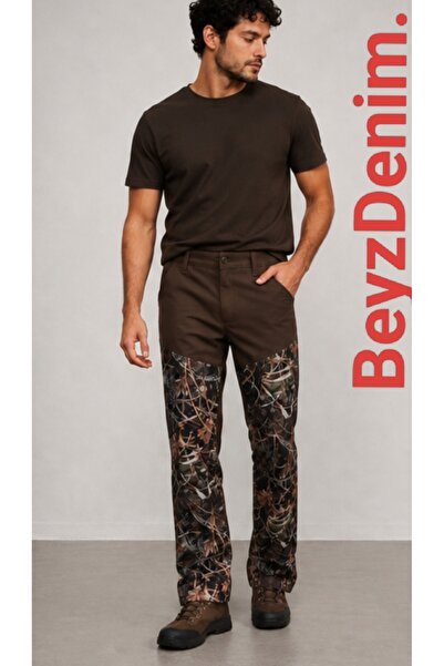BeyzDenim Pantaloni de vânătoare impermeabili, cu model de pădure, maro, camu...