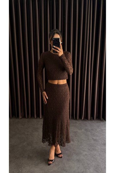 ZF BUTİK Women's Textured Transparent Long Skirt