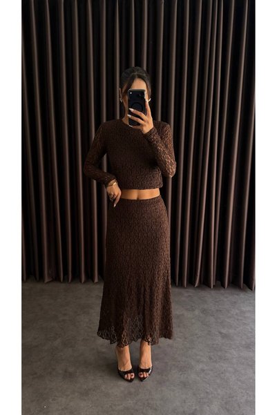 ZF BUTİK Women's Textured Transparent Long Skirt
