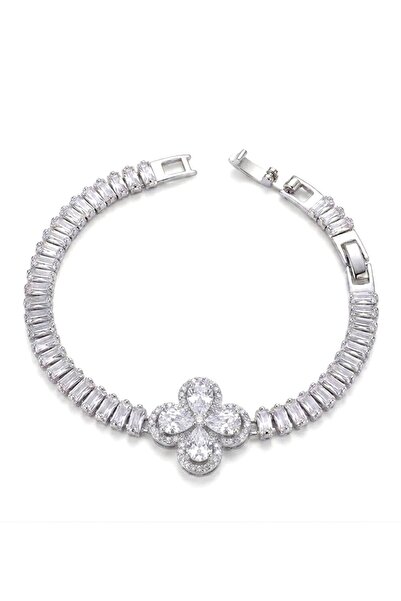 Siya Silver Waterway Clover Model Women's Bracelet - Silver Color, 17+2 CM