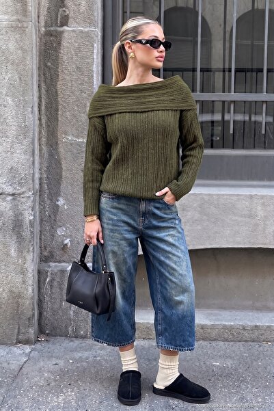 Lela Pulover tricotat cu guler tip Madonna, croială oversize, pentru femei 46...
