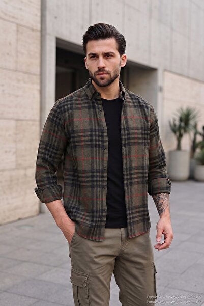 Buratti Ekoseli Uzun Kollu Slim Fit Kışlık Gömlek Erkek GÖMLEK CF21W112844