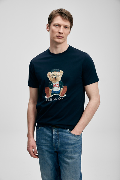 Lufian Tricou Teddy Modern Graphic, Albastru Marin