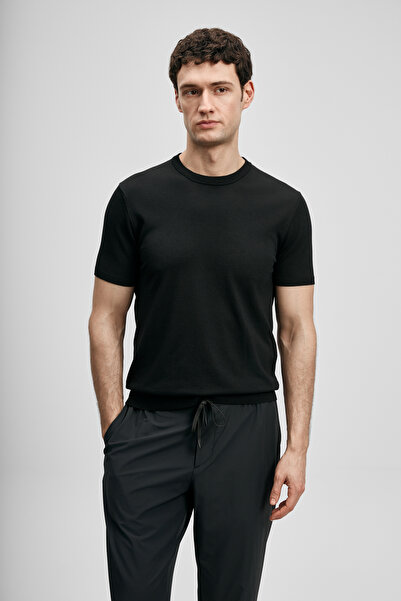 Lufian 111090156 Tıno Men's Modal Mixed T-Shirt Men's T-Shirt Black