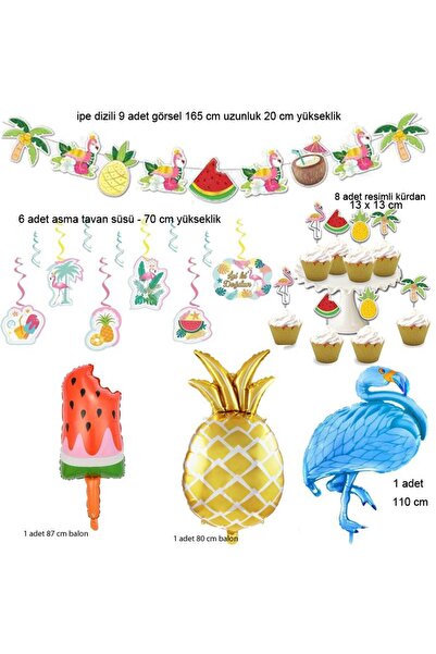partidolu Tropical Hawaian Konsept Flamingo Ananas Karpuz Palmiye Süsleri ve ...