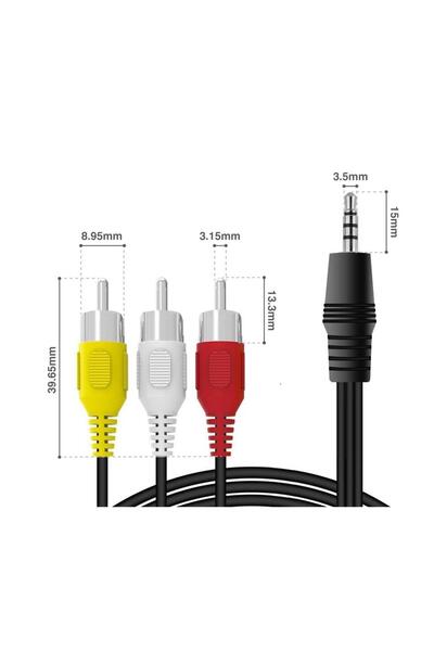 Temiz Pazar 3.5mm Stereo Erkek Jack - 3 RCA AV Kablo 1.2 Metre | Uydu Alıcısı, TV, Ses Sistemi Uyumlu