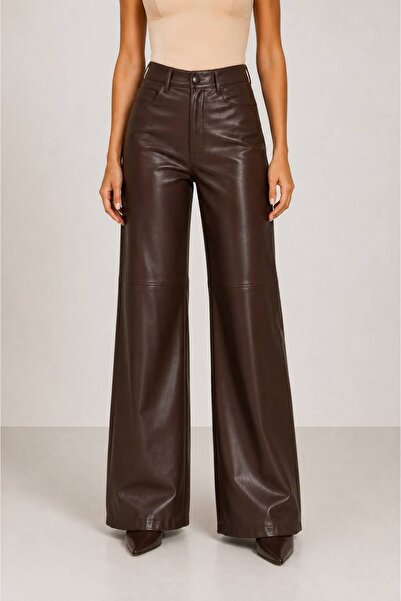 Grenj Fashion Pantaloni din piele, croială relaxată cu picior drept, cu detal...