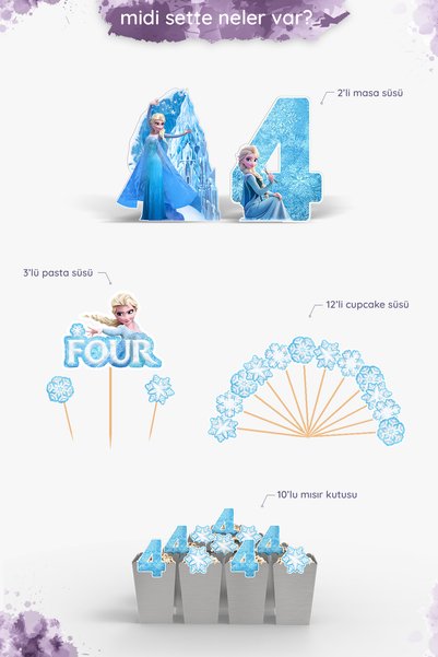 happy birthday Elsa Birthday Party Set (3 Years Old, 4 Years Old) - Midi