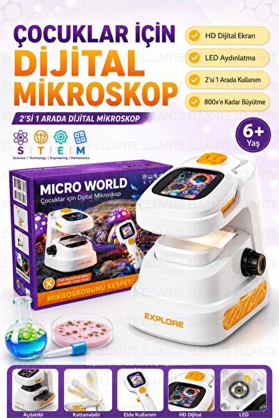 ellante Çocuklar İçin Dijital Mikroskop 2’si 1 Arada Masaüstü ve El Tipi Kull...