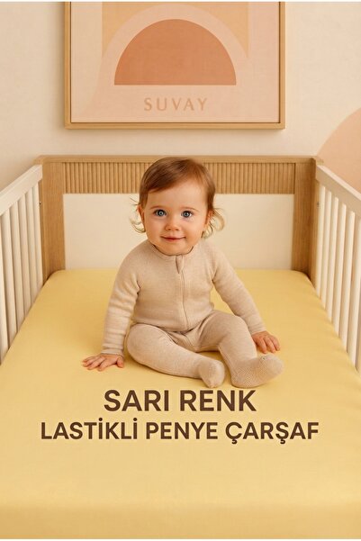 SUVAY Sarı Bebek Lastikli Çarşaf %100 Pamuklu Penye Park Yatak |60x120|70x110...