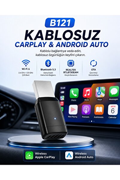 Need B121 2'si 1 Arada Kablosuz CarPlay & Android Auto Dönüştürücü Adaptör | ...