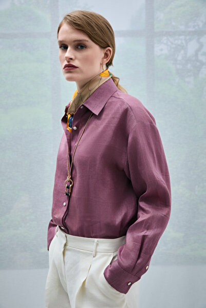 Lufian Barrı Women's Linen Shirt Dusty Rose