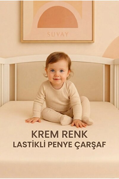 SUVAY Krem Bebek Lastikli Çarşaf %100 Pamuklu Penye Park Yatak|60x120|70x110|...